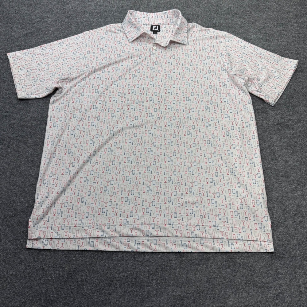 FootJoy Mens 2XL Golf Polo White Cocktail Glass Novelty Print ProDry Performance